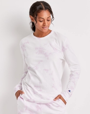 Champion Galaxy Dye Long-Sleeve Boyfriend C Flower Logo Kadın Tişört Beyaz | OK6517238