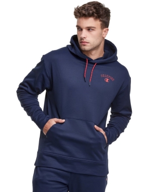 Champion Game Day Block Arch Logo Erkek Kapüşonlu Sweatshirt Lacivert | QD6837402