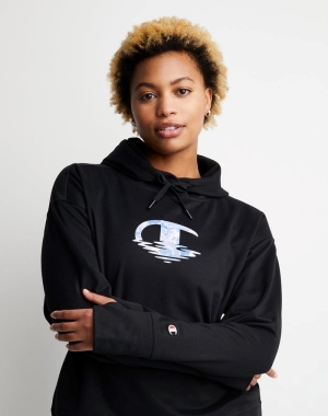 Champion Game Day Ripple Effect Kadın Kapüşonlu Sweatshirt Siyah | BP5987234