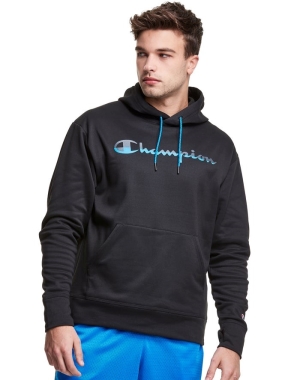 Champion Game Day Script Logo Erkek Kapüşonlu Sweatshirt Siyah | KV7432605