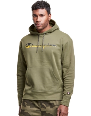 Champion Game Day Script Logo Erkek Kapüşonlu Sweatshirt Zeytin Yeşili | RS0943825