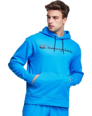 Champion Game Day Script Logo Erkek Kapüşonlu Sweatshirt Mavi | TD4075923