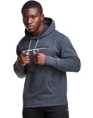 Champion Game Day Script Logo Erkek Kapüşonlu Sweatshirt Koyu Gri | TH7238065