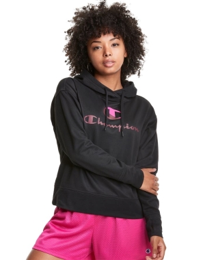 Champion Game Day Split Logo Kadın Kapüşonlu Sweatshirt Siyah | JX0142359