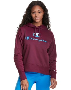 Champion Game Day Split Logo Kadın Kapüşonlu Sweatshirt Koyu Mor | MD8640513