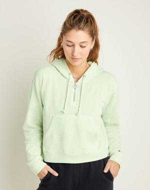 Champion Hafif Fleece 1/2 Zip Kadın Kapüşonlu Sweatshirt Açık Yeşil | UI6173598