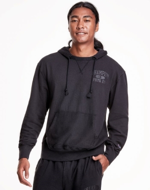 Champion Hafif Fleece V-Notch Erkek Kapüşonlu Sweatshirt Siyah | CQ8937612