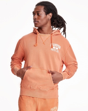Champion Hafif Fleece V-Notch Erkek Kapüşonlu Sweatshirt Turuncu | ER6874103