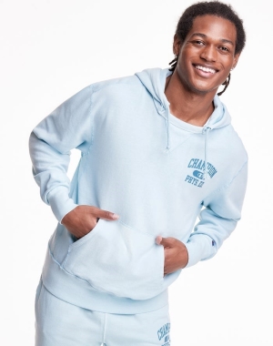 Champion Hafif Fleece V-Notch Erkek Kapüşonlu Sweatshirt Açık Mavi | NR8729310