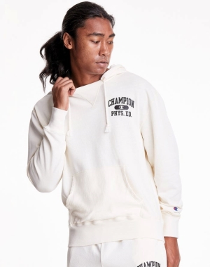 Champion Hafif Fleece V-Notch Erkek Kapüşonlu Sweatshirt Beyaz | SB8627310