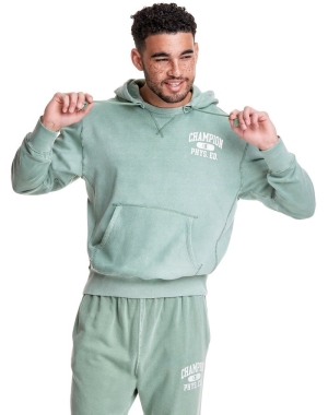 Champion Hafif Fleece V-Notch Erkek Kapüşonlu Sweatshirt Yeşil | TQ2714680