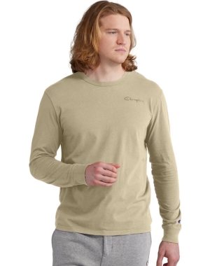 Champion Hafif Long-Sleeve Embroidered Logo Erkek Tişört Haki | BG2671059