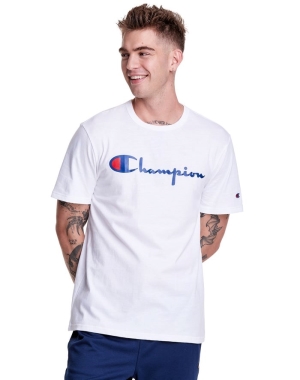Champion Hafif Script Logo Erkek Tişört Beyaz | PT9527014