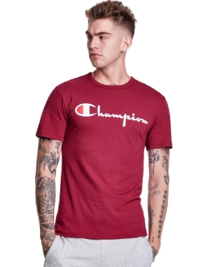 Champion Hafif Script Logo Erkek Tişört Koyu Kırmızı | QF5160842