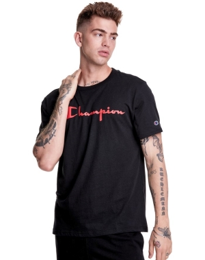 Champion Hafif Script Logo Erkek Tişört Siyah | VI6253107