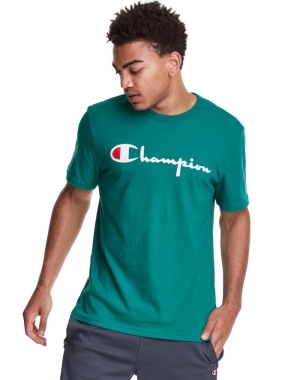 Champion Hafif Script Logo Erkek Tişört Turkuaz | ZI7014862