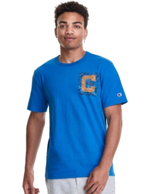 Champion Heritage Camo Cross Stitch C Logo Erkek Tişört Mavi | PN2813670