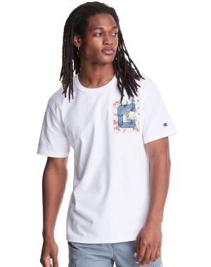 Champion Heritage Camo Cross Stitch C Logo Erkek Tişört Beyaz | YT8460537