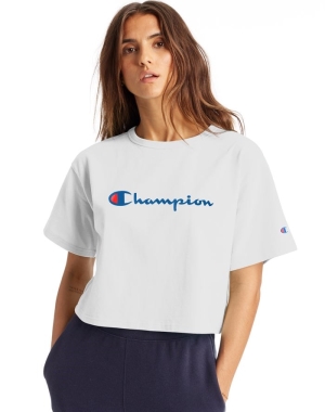 Champion Heritage Cropped Script Logo Kadın Üstler Beyaz | EQ8036714
