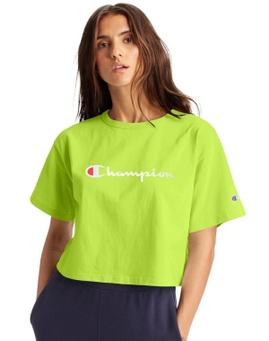 Champion Heritage Cropped Script Logo Kadın Üstler Yeşil | FE5912476