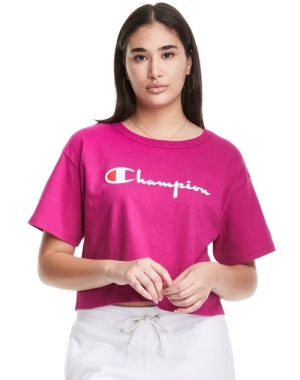 Champion Heritage Cropped Script Logo Kadın Üstler Pembe | SF6974083