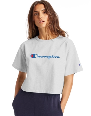 Champion Heritage Cropped Script Logo Kadın Üstler Gri | WU7160348