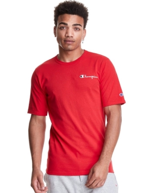 Champion Heritage Embroidered Script + C Logo Erkek Tişört Kırmızı | OV6379528