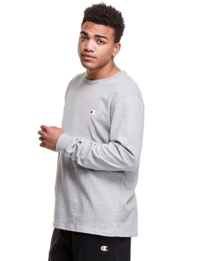 Champion Heritage Long-Sleeve Embroidered C Logo Erkek Tişört Gri | XI8206534