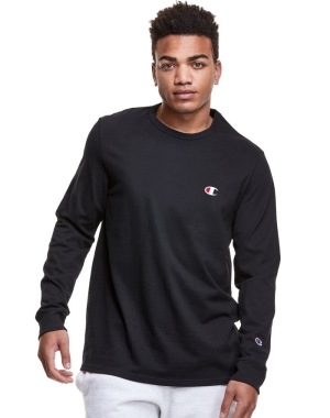 Champion Heritage Long-Sleeve Embroidered C Logo Erkek Tişört Siyah | ZB4120759