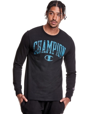 Champion Heritage Long Sleeve Galaxy Dye Arch Logo Erkek Tişört Siyah | QJ5614207