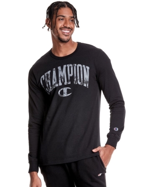 Champion Heritage Long Sleeve Galaxy Dye Arch Logo Erkek Tişört Siyah | ZN1237056