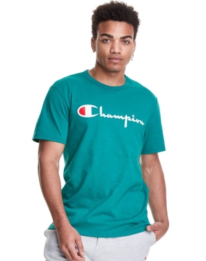 Champion Heritage Vintage Logo Erkek Tişört Turkuaz | GP2836095
