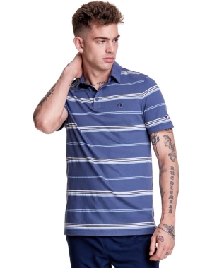 Champion Jersey Stripe Polo Erkek Tişört Mavi Beyaz | ZY7948153