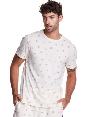 Champion Klasik All Over Logo Erkek Tişört Beyaz | LU6371485