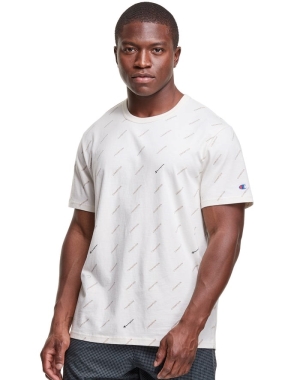 Champion Klasik All Over Logo Erkek Tişört Beyaz | NL5731689