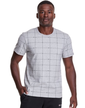 Champion Klasik All Over Logo Erkek Tişört Gri | XA8132694