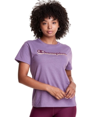 Champion Klasik Drop Shadow Foil Script Logo Kadın Tişört Mor | CM7830645