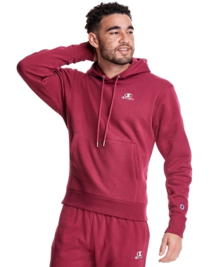 Champion Klasik Fleece Embroidered Applique Logo Erkek Kapüşonlu Sweatshirt Koyu Kırmızı | AX3428709