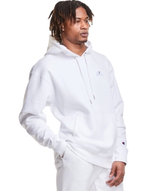 Champion Klasik Fleece Embroidered Applique Logo Erkek Kapüşonlu Sweatshirt Beyaz | JG1789064