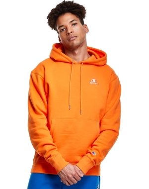 Champion Klasik Fleece Embroidered Applique Logo Erkek Kapüşonlu Sweatshirt Turuncu | QC7893406