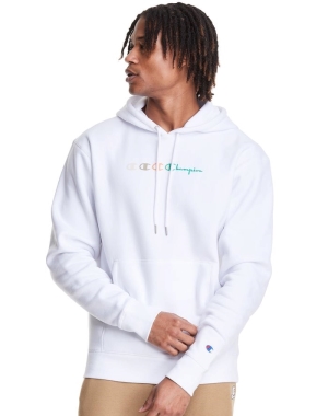 Champion Klasik Fleece Triple Logo Erkek Kapüşonlu Sweatshirt Beyaz | GV1058296