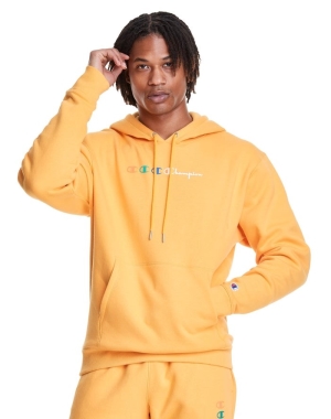 Champion Klasik Fleece Triple Logo Erkek Kapüşonlu Sweatshirt Sarı | OC3510469