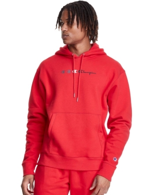 Champion Klasik Fleece Triple Logo Erkek Kapüşonlu Sweatshirt Kırmızı | VY1895643