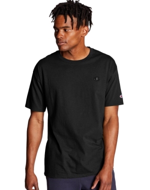 Champion Klasik Jersey Erkek Tişört Siyah | XB7685130
