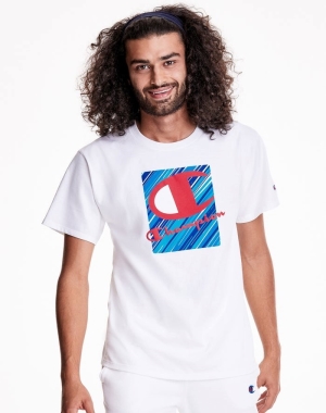 Champion Klasik Jersey Inset Rectangle Logo Erkek Tişört Beyaz | DP7392068