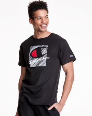 Champion Klasik Jersey Inset Rectangle Logo Erkek Tişört Siyah | ML5132807