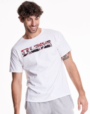 Champion Klasik Jersey Liquid Filled Block Erkek Tişört Beyaz | EQ4680952