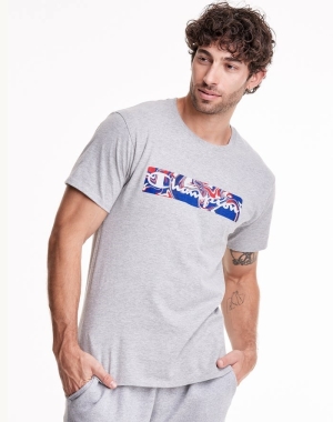 Champion Klasik Jersey Liquid Filled Block Erkek Tişört Gri | RB7052914