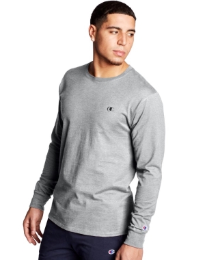 Champion Klasik Jersey Long-Sleeve C Logo Erkek Tişört Gri | IO1389046