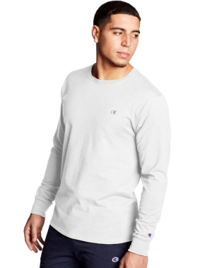Champion Klasik Jersey Long-Sleeve C Logo Erkek Tişört Beyaz | JZ5780239
